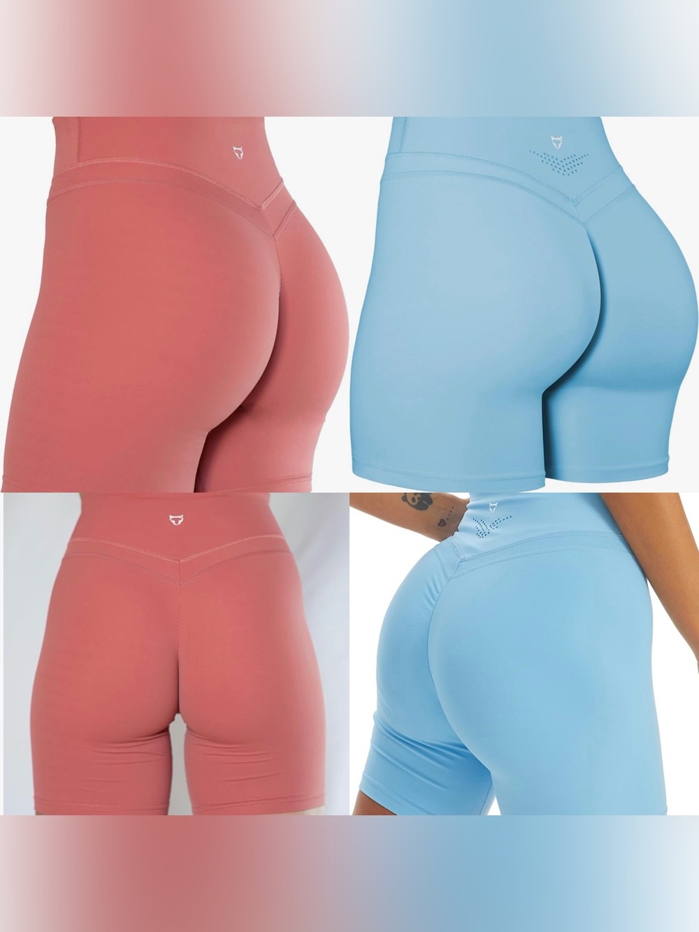 TomTiger Workout Tummy Control High Waist Ruched Biker Shorts Faded Rose/Blue S